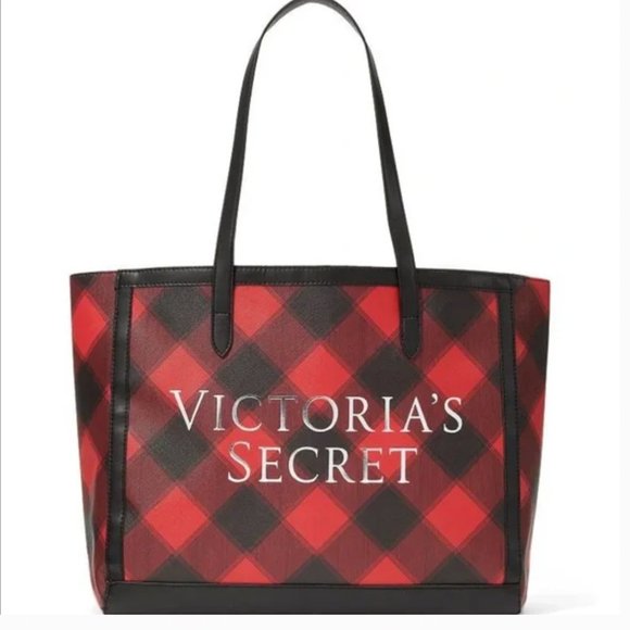 Victoria's Secret Red Buffalo Plaid Tote Bag - NWT - Picture 1 of 3